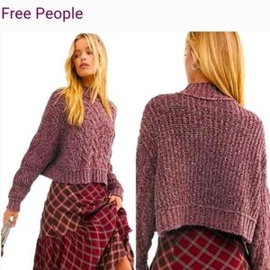 Free People Mauve Cable Knit Turtleneck Sweater Sz M